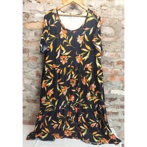 Comfort Code Cuddle Duds Womens Plus 2X Tiered Maxi Dress Black Floral